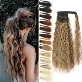 Inscca Braid Hairpiece Ponytail for Women, Light Golden Brown & Natural Blonde with Ponytail, Like Real Hair, Long Wavy Clip-In Hair Extension for Women, 55 cm, 100 g