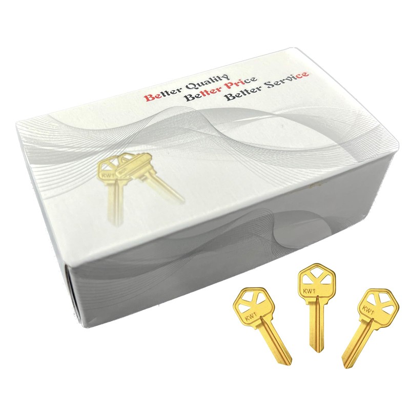 Brass Finish Key Blanks, KW1 Uncut Blank Keys, Pack of