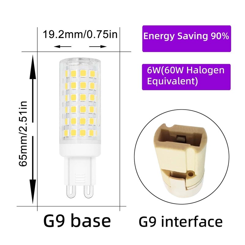 DAPSHU 6 Pack G9 Led Light Bulb 6W Equivalent 60W