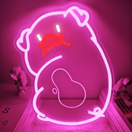 YvuYamg Waddles Pig Neon Sign for Wall Decor Dimmable Pink Pig Neon Light, TV Series Anime Light up Signs for Birthday Christmas Party Gift Decoration