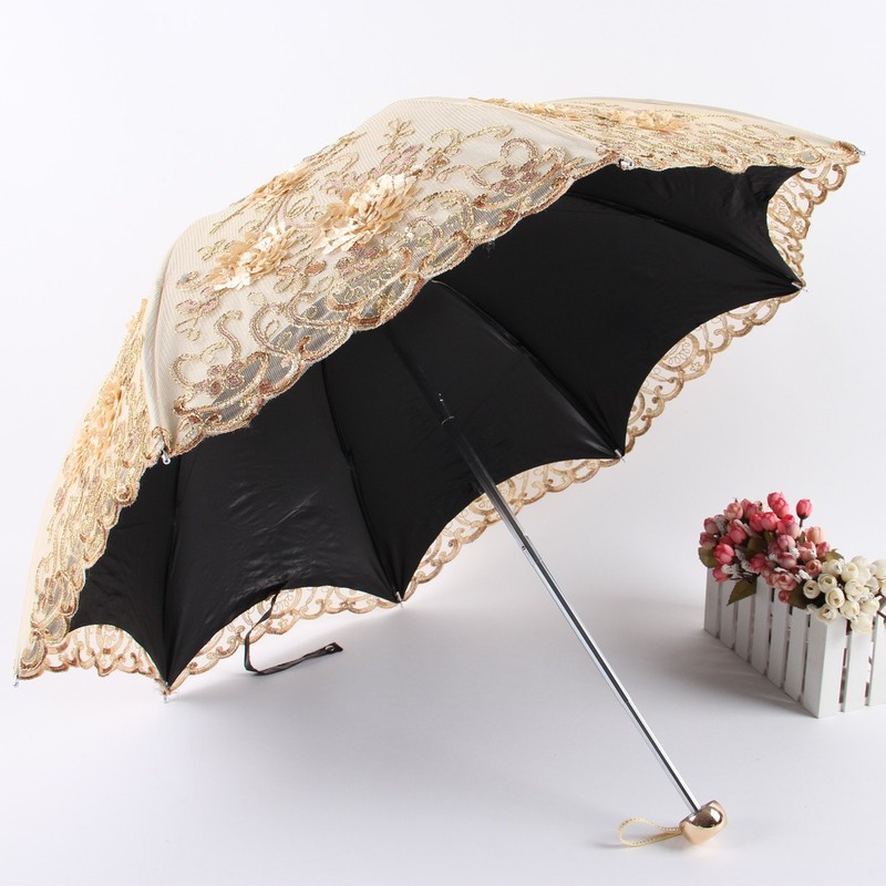 Honeystore Vintage Lace UV Sun Parasol Folding 3D Flower Embroidery