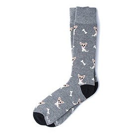 Alynn Men's Hipster Bone Appetit Chihuahua Dog Funky Novelty Crew Dress Socks (Gray)
