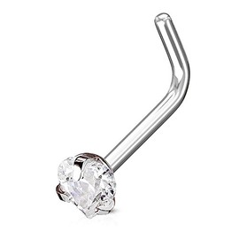 Autiga Nose Piercing Stud Nose Stud Nose Piercing Curved Zirconia Heart Crystal L Shape, Stainless Steel, Cubic Zirconia
