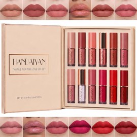 HANDAIYAN Set 12 Labiales Líquidos Mate Larga Duración | 12 tonos con acabado mate aterciopelado, alta pigmentación y textura suave. Kit de maquillaje