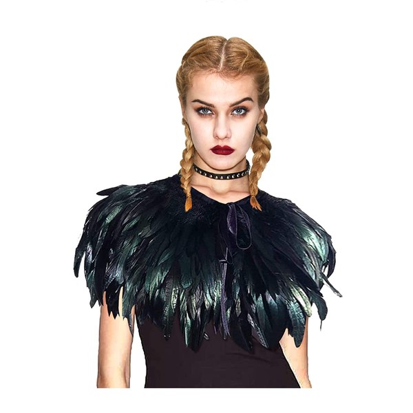 L'VOW Fashion Feather Cape Stole Black Shrug Shawl Poncho Iridescent