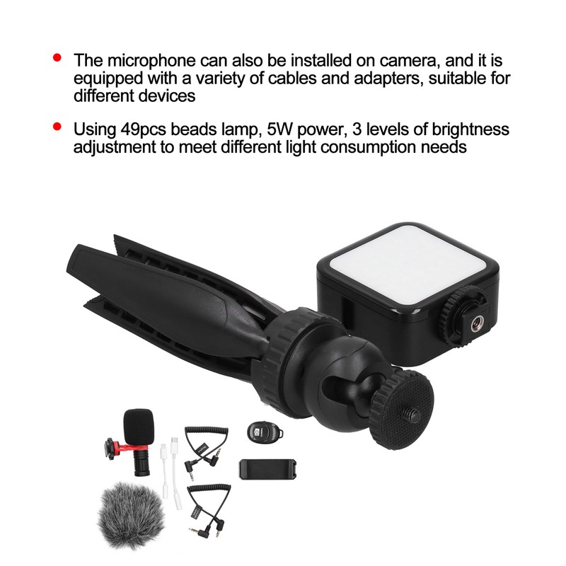 Portable Phone Microphone Vlogging Equipment Microphone Kit with LED Light