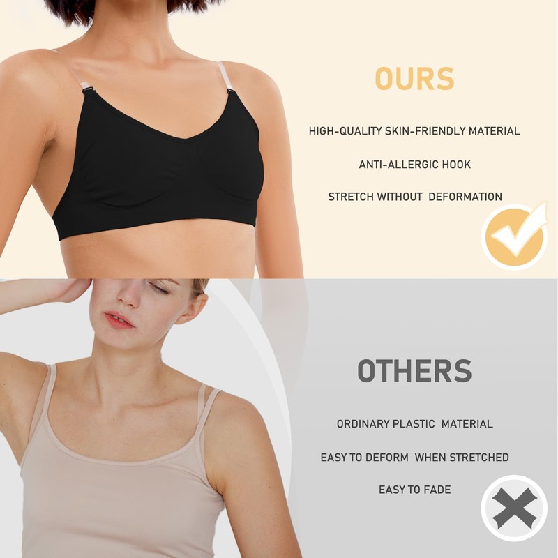 iMuchic Black Matte Bra Straps 3 Pairs Matte Transparent Shoulder