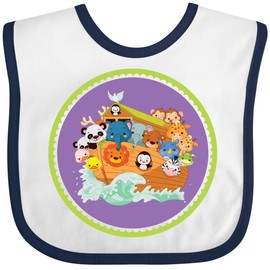 inktastic Christian Religious Ark Of Animals Baby Bib White and Navy 2c2f7