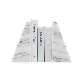 Fox Run Sujetalibros Triangulares de mármol Blanco Pulido 100% Natural, 4 x 3 x 6 Pulgadas