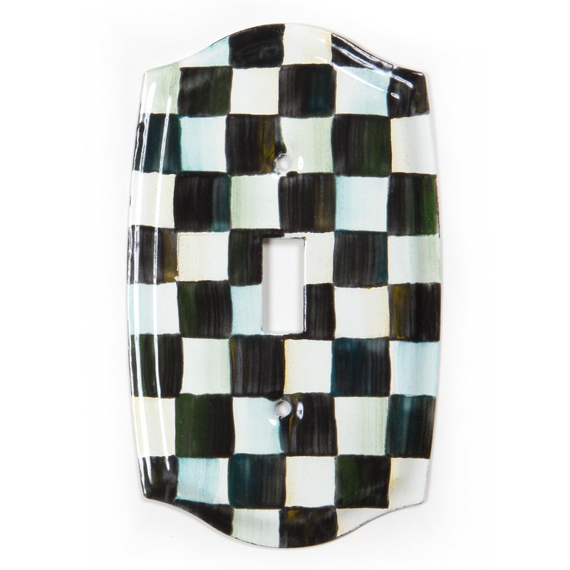 MACKENZIE-CHILDS Enamel Switch Plate, Light-Switch Cover, Single Toggle, Black-and-White Courtly