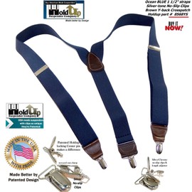 Holdup Brand Dark Ocean Blue Y-back Casual Series - Tirantes con enganches centrales patentados en tono plateado