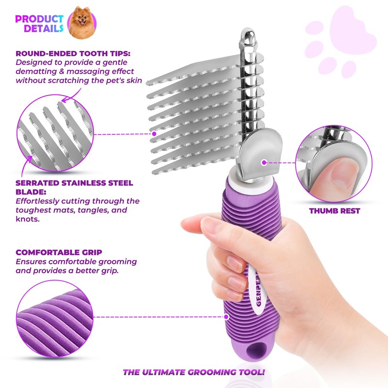 Dematting Undercoat Rake Comb for Dogs & Cats with Long