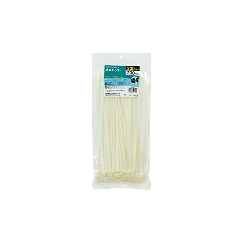 ELPA KBF-N300200 (WH) Cable Ties, 11.8 inches (300 mm), Reusable