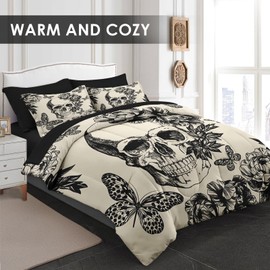 Pamnest Comforter Set King Size, Butterfly Flower 7 Pcs Bedding for Adults, Rose Gothic Vintage Bed Sheet Sets with Fitted Sheet 2 Pillowcase & 2 Sham for Bedroom Bed Decor