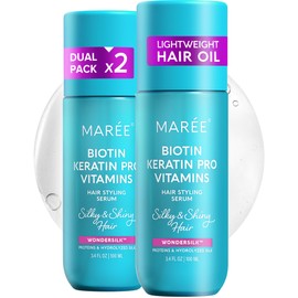 MAREE MAREE Hair Oil for Frizzy and Damaged Hair with Vitamins A, E, B5, 2 PACK - Anti Frizz Control Sérum for Curly Women & Men - Aceite de Argán Para el Cabello - Biotin Keratin Antifrizz Products