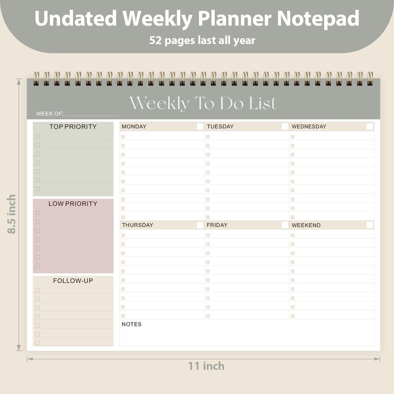 Weekly To Do List Notepad, Undated Planner with 52 Sheets