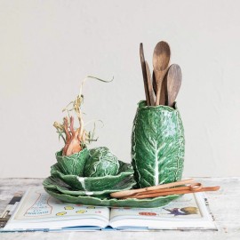 Creative Co-Op Hand-Painted Stoneware Cabbage Bowl