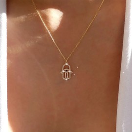 Atentuyi Cz Evil Eye Pendant Necklace Gold Evil Eye Hamsa Hand Necklace Cubic Zirconia Necklace Evil Eye Crystal Necklace Thin Chain Choker Boho Simple Necklace Jewelry for Women and Girls