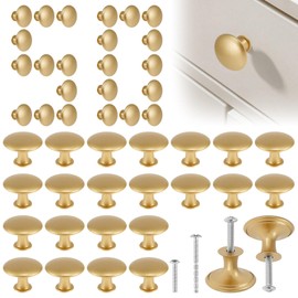 50 Pack Gold Round Cabinet Knobs Drawer Knob Bulk Set/ Hollow Inside/ Lightweight/ 1-1/6 Inch Cabinet Rustproof Dresser Knobs with Screws Modern Decorative for Kitchen Cabinets Dresser Furniture