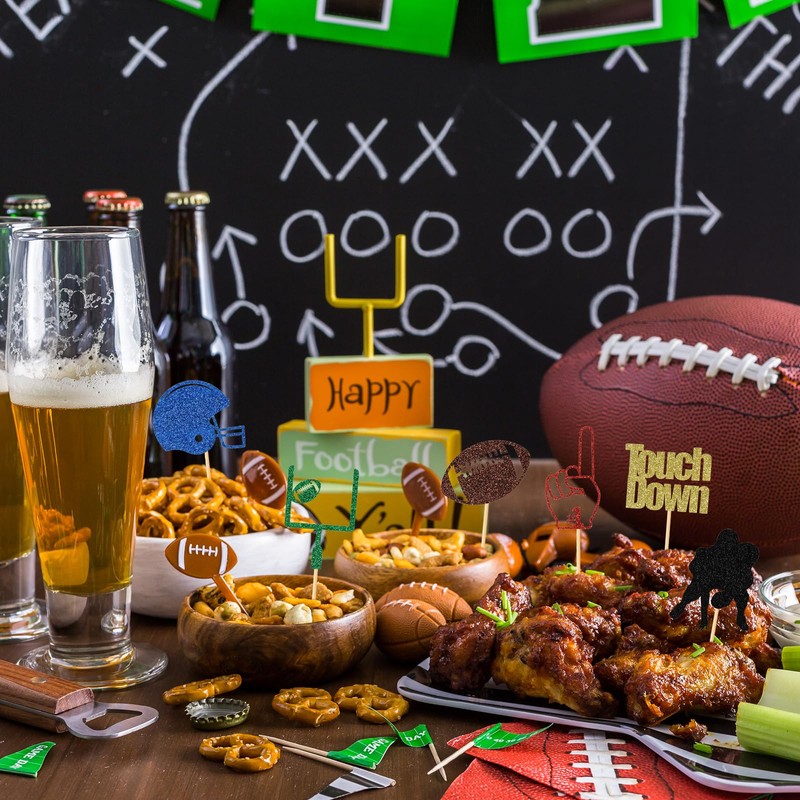 Festicreamy Super Bowl Football Cupcake Toppers - Perfect Football Party