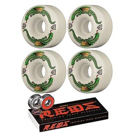 Powell Peralta Dragon Formula 93A Skateboard Wheels with Bones Reds Bearings, 54mm x 34mm