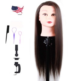 28" Mannequin Head Synthetic Hair Hairdresser Training Head Manikin Cosmetology Doll Head (Table Clamp Stand Included) Hair Color (28" Synthetic Hair, Brown)