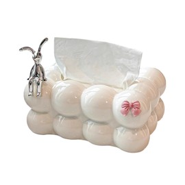 Decorative Tissue Box with Beaded Feet Cosmetic Tissue Box, White, 20 x 13.5 x 9 cm