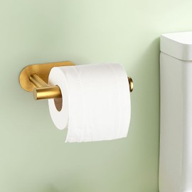 1 Pack Adhesive Toilet Roll Holder Stand - Gold SUS304 Stainless Steel, Rustproof Toilet Paper Holder No Drilling Tissue Holder for Kitchen Bathroom Wall Mount Bathroom Tissue Holder