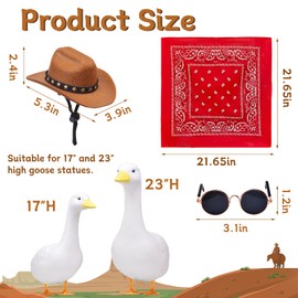 MuMyer Western Cowboy Porch Goose Outfits, Porch Goose Clothes Decoration Set for 23"/17" Cement or Plastic Goose Statue Costume Cowboy Hat with Bandana Scarf(Black)