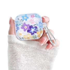 Newseego Clear Case Compatible with AirPods 4 Generation, Cute Colorful Flower Print Pattern with Keychain for Girls Women Full Body Shockproof Charging Pod Protective Cover for AirPods 4 Gen