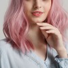 LC210-1 Curly Wavy Wig Pink Pastel Short Bob Synthetic Wigs