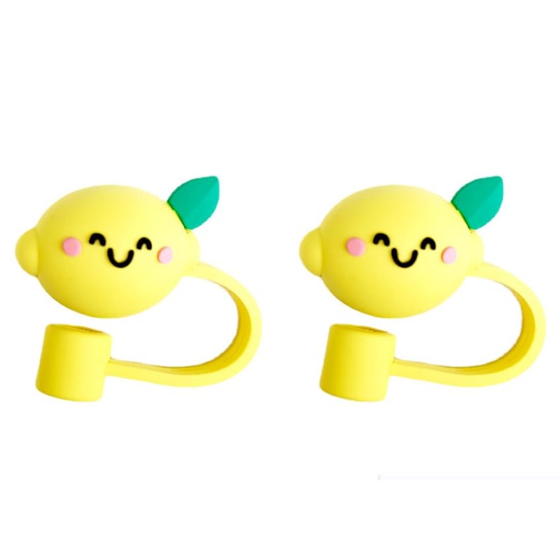 2Pcs Yellow Lemon Silicone Straw Covers and Caps Compatible with