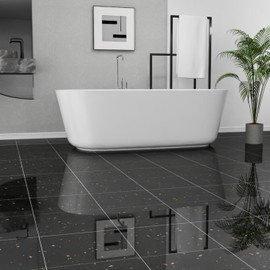 30-Pack 30 Sq.Ft Peel and Stick Floor Tiles Vinyl Glossy Pattern Flooring, 12” x 12” Self Adhesive Vinyl Flooring DIY for Kitchen, Bathroom, Laundry, Polish Black Galaxy Marble