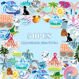 Pack of 50 stickers, sea creatures sticker set, animals cartoon stickers, waterproof vinyl stickers, decals for bicycle, motorcycle, graffiti, skateboard, laptop, computer, luggage, boys and girls
