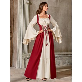 Abaowedding Women Renaissance Costume Medieval Dress Irish Cosplay Burgundy Large