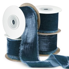Preboun 4 Rolls Silk Velvet Ribbon for Gift Wrapping 24 Yards Total Frayed Edge Velvet Ribbon for Christmas Wedding DIY Crafts Wreaths X-Mas Tree Decor(Teal,2 Inch)