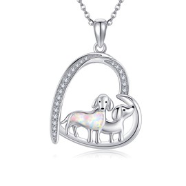 MONGAS Dachshund Necklaces Sterling Silver Created Opal Dachshund Pendant Dog Necklaces Wiener Dog Jewelry for Women