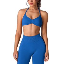 ABOCIW Womens Workout Sets Two Piece Seamless Scrunch Butt Lifting High Waist Impact Gym Leggings Halter Sports Bra Active Wear Yoga Outfits #1 Enchanted Blue Small