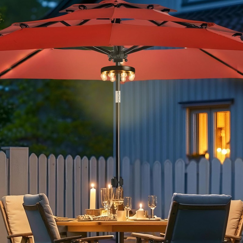 Umbrella Lights Outdoor Patio, Rechargeable Cordless with Dimmer &Timer, 8