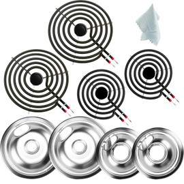 Cenipar W10196405 W10196406 Electric Stove Burner Drip Pans & MP21YA MP15YA Electric Range Burner Element Unit Set fit for Whirl-pool Ken-more Ama-na Range Oven/Stove
