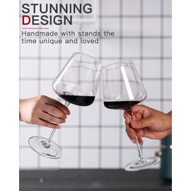 White Red Wine Glasses Set of 6 – 18oz Clear【Hand Blown】 Crystal Wine Glass – Tall Long Stem Modern Wine Glasses – Square Wine Glass with flat bottom – Unique gifts for Wedding,Brithday,anniversary