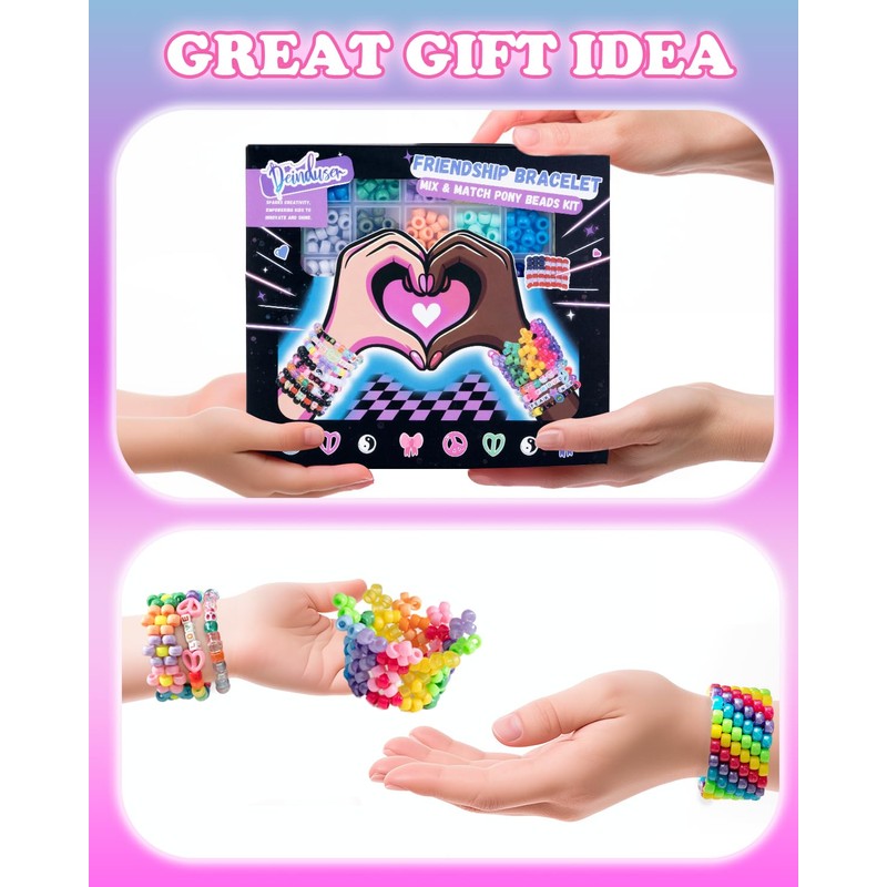 Deinduser Kandi Beads Kit, Pony Beads for Bracelet Making, Pony