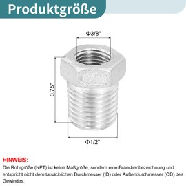 QUARKZMAN 1/4" Male NPT to 1/8" Female NPT 304 Stainless Steel Reducer Hex Sleeve, Reducing Reducing Nipple for Industrial, Oil/Gas and Plumbing Systems