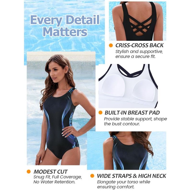 Traje de baño atlético de una pieza para mujer, traje