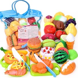 Juguetes para Cortar Frutas y Verduras 60Pcs,Juguetes de Comida con Platos y Cuchillo, Juguetes de Juego de Simulación,Temprano Desarrollo Educación R