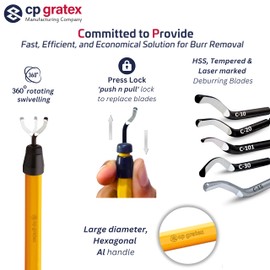 CP GRAT.EX -Deburring Tool with 5 Heavy Duty HSS Multi Variety Deburring Blades, 3/8” DT-25 Set w/Hex Handle, Precision Edge Burr Removal on Metal, 3D Printing Plastic, Resin, Steel, Copper, PVC