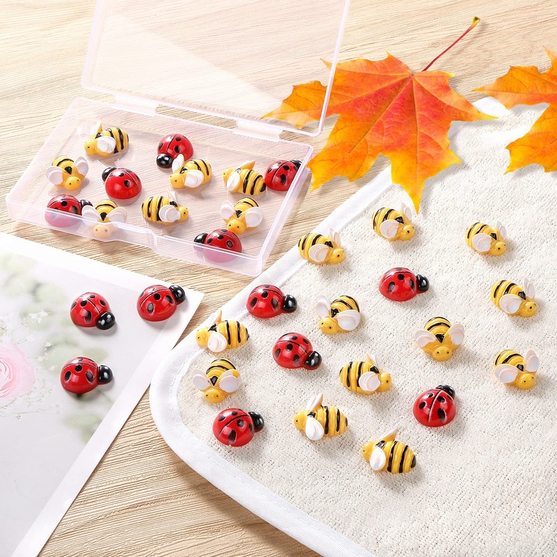 MIKIMIQI 60 Pcs Tiny Resin Bees Ladybugs Decor, Including 30
