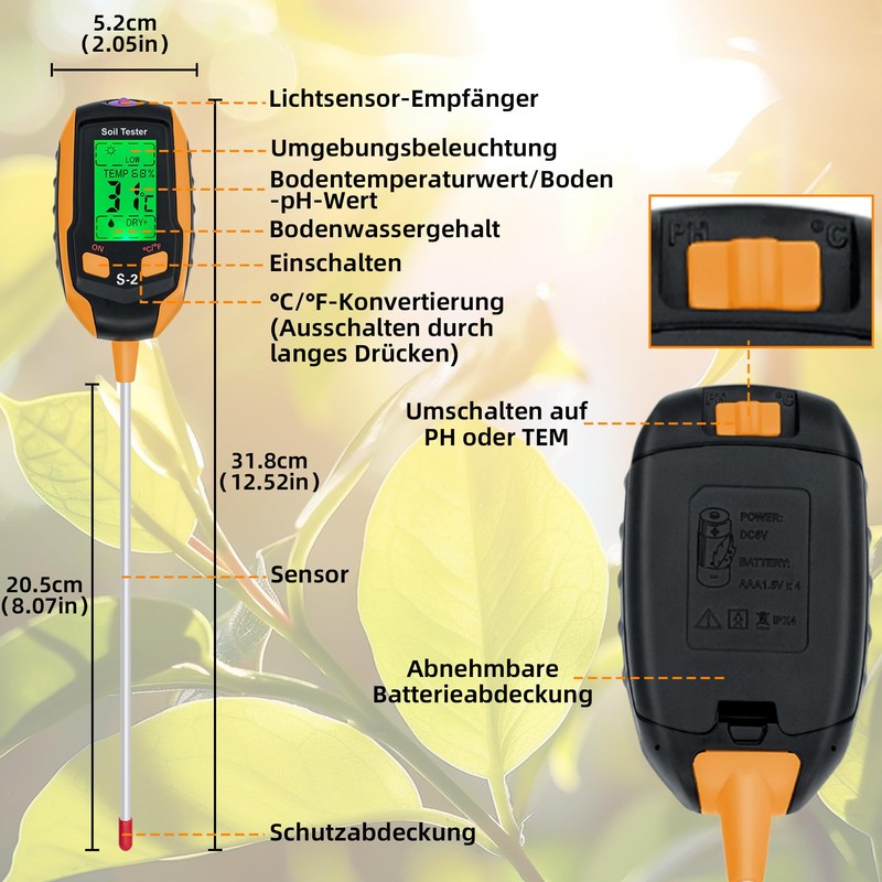 5 in 1 Soil Meter, Digital Soil Moisture Meter with