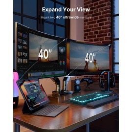 HUANUO Dual Monitor Stand for 13 to 40 inch, Premium Dual Monitor Mount with USB, Height Adjustable Monitor Stand for 2 Monitors, VESA Mount with Clamp/Grommet Base, Each Arm Hold up to 26.4lbs, HNDS7