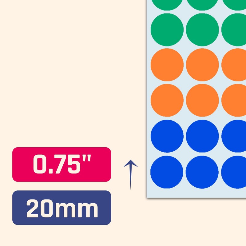 2000 Pieces - 2cm Coloured Dot Stickers, Sticky Dots Labels,